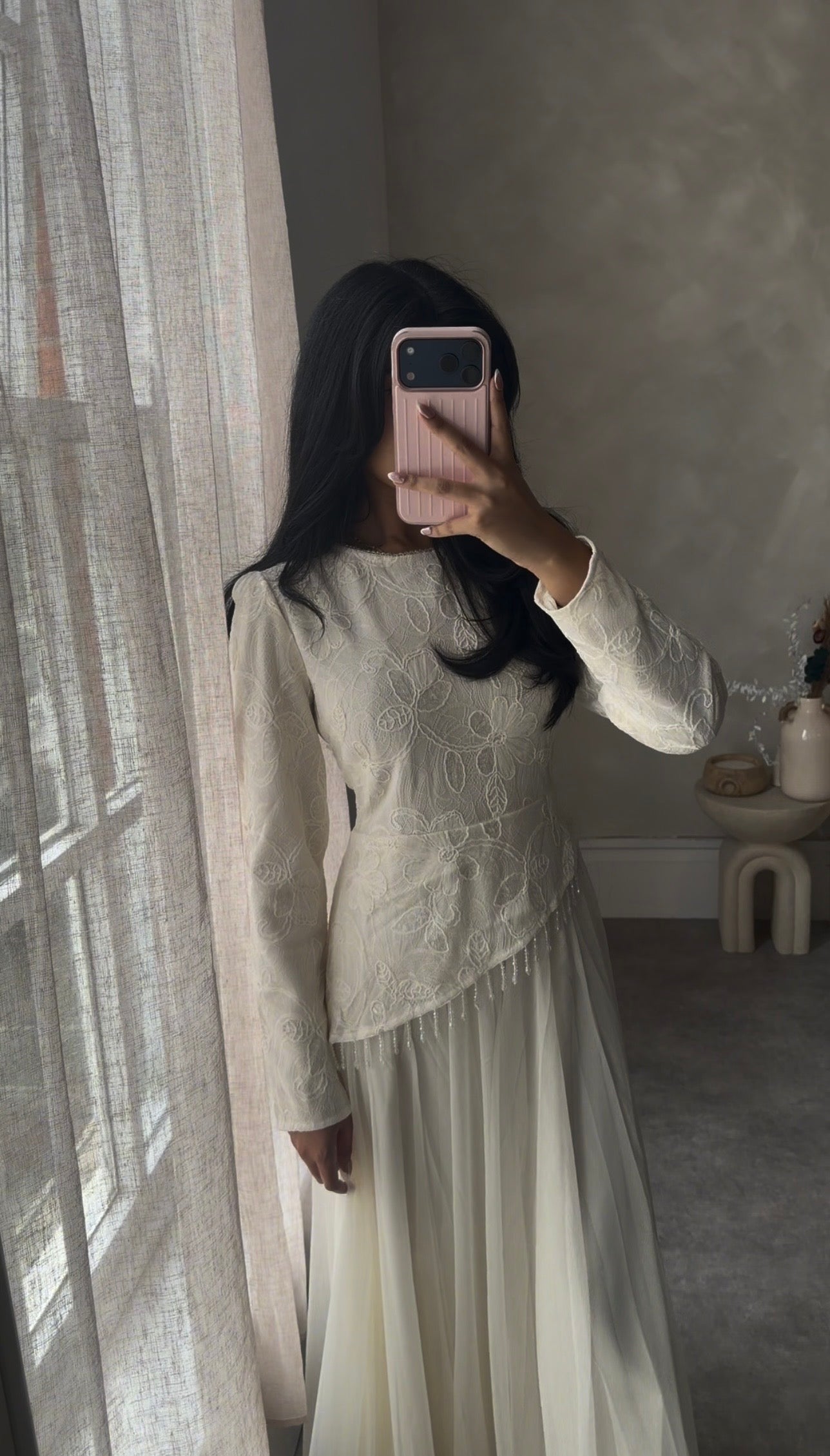 Long sleeve White asymmetric dress