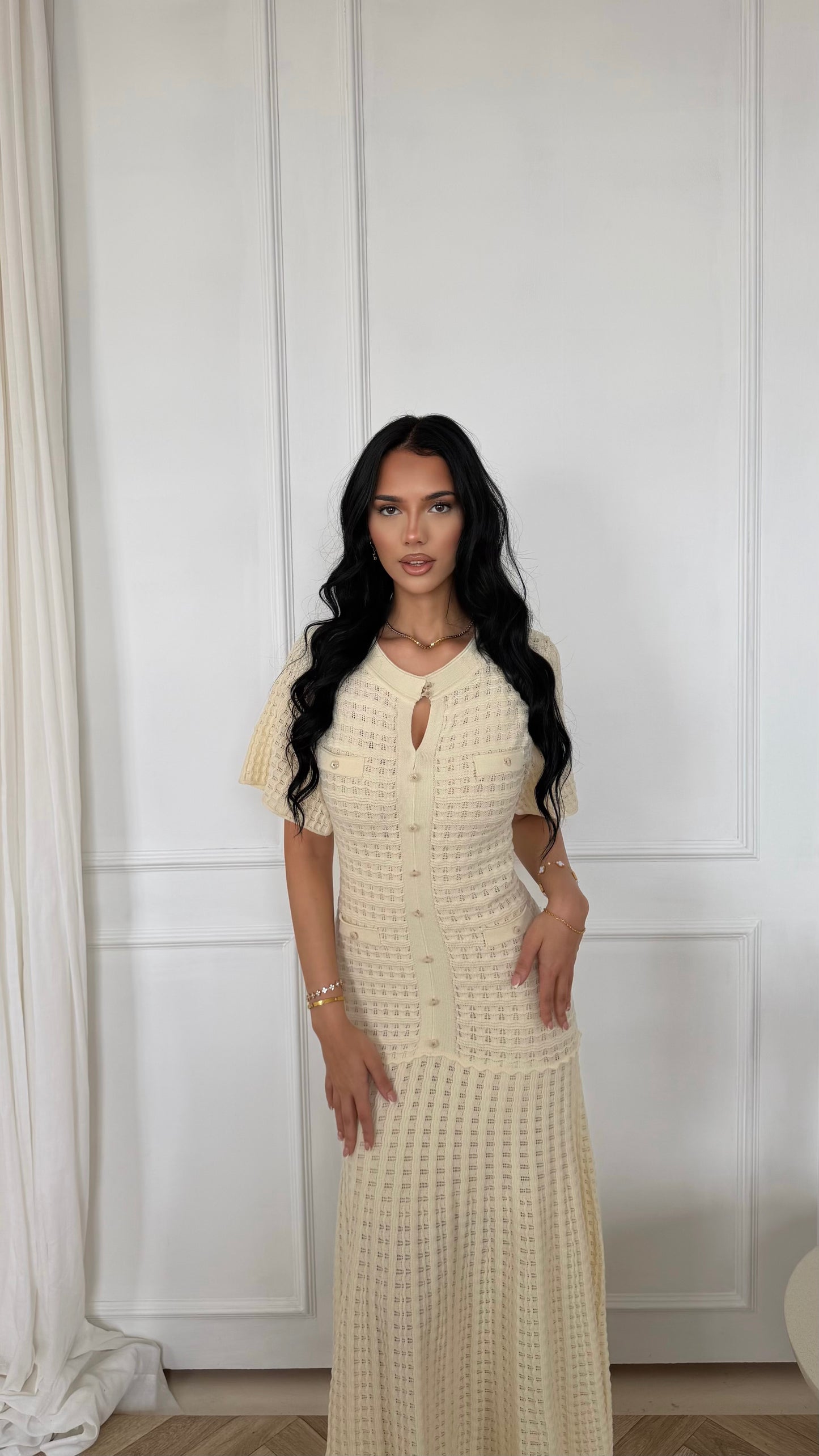 Ivory Textured Knit Maxi Dress