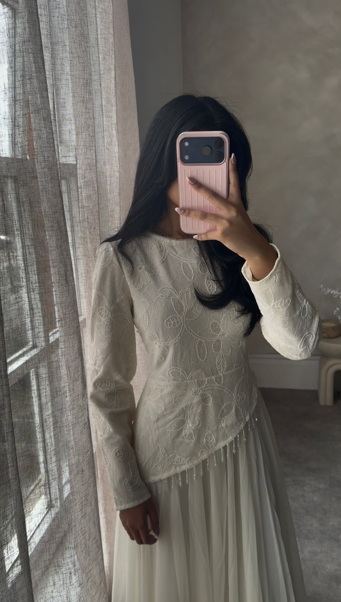 Long sleeve White asymmetric dress