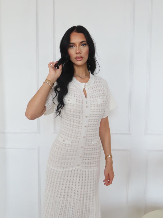 White Textured Knit Maxi Dress