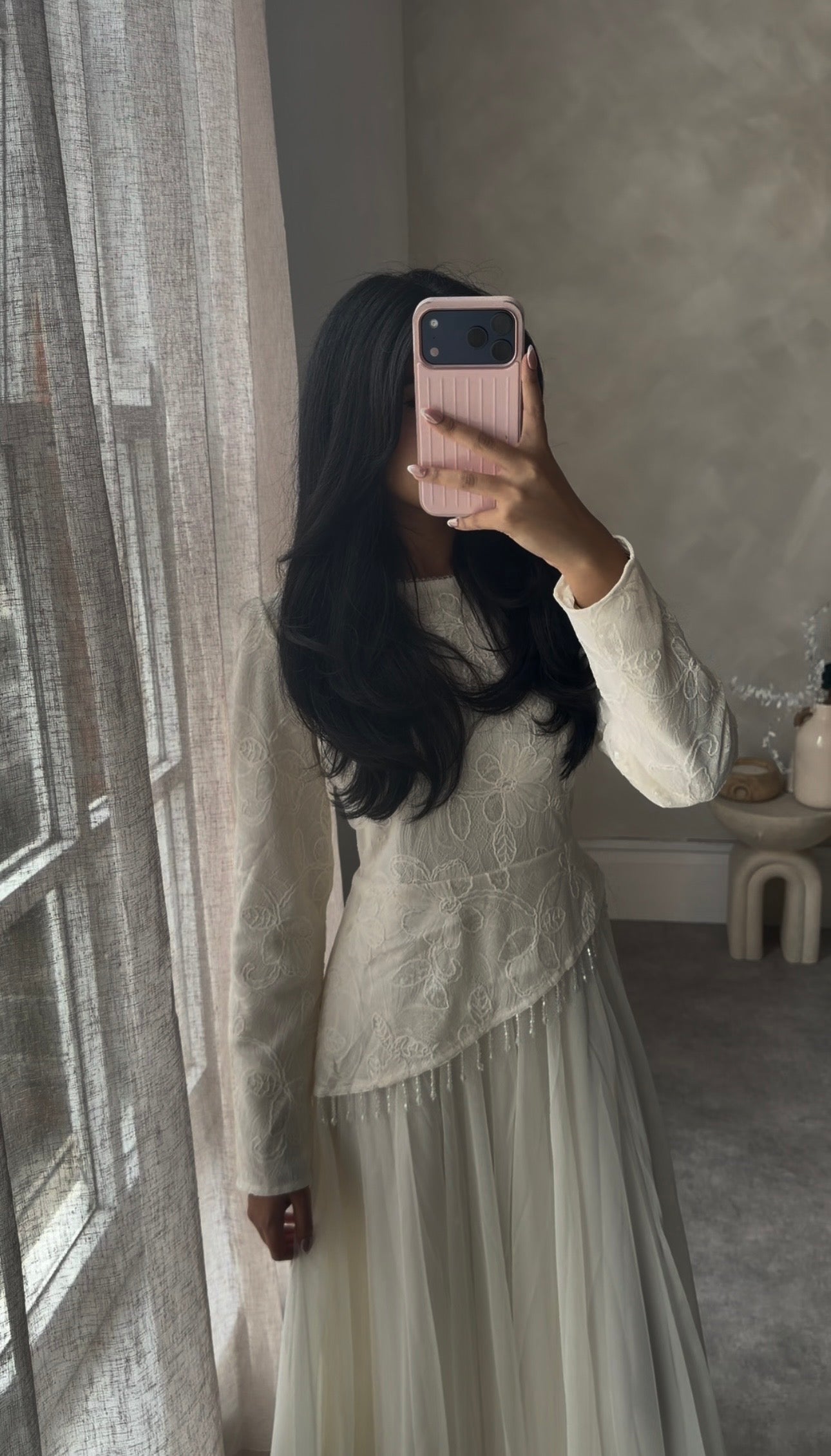 Long sleeve White asymmetric dress