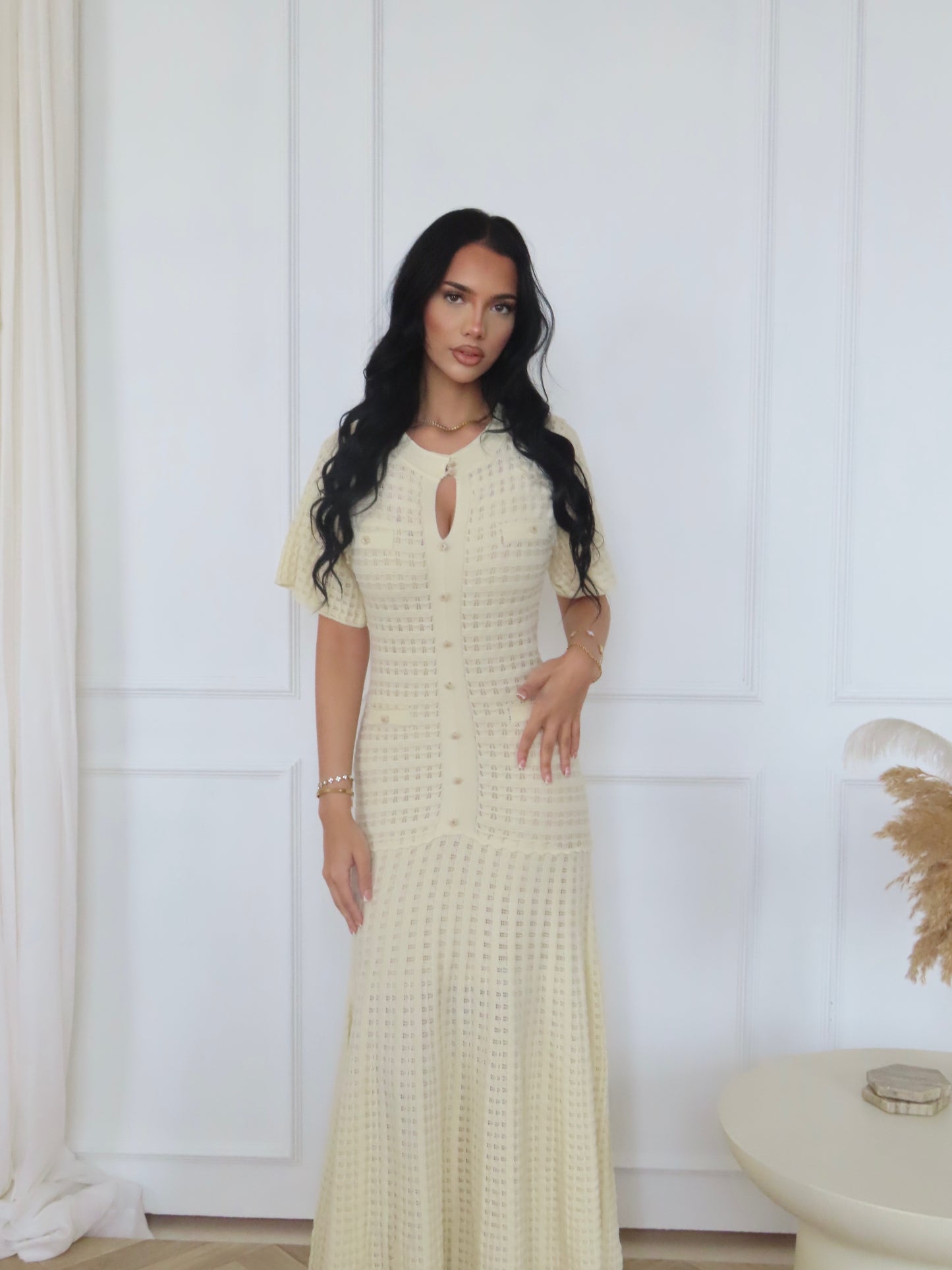 Ivory Textured Knit Maxi Dress