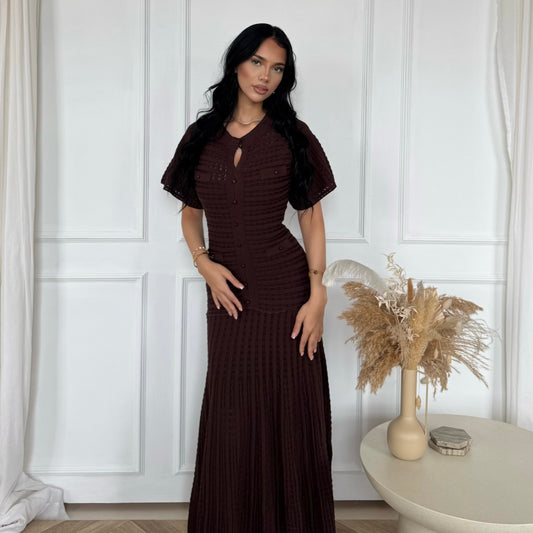 Brown Textured knit maxi dress