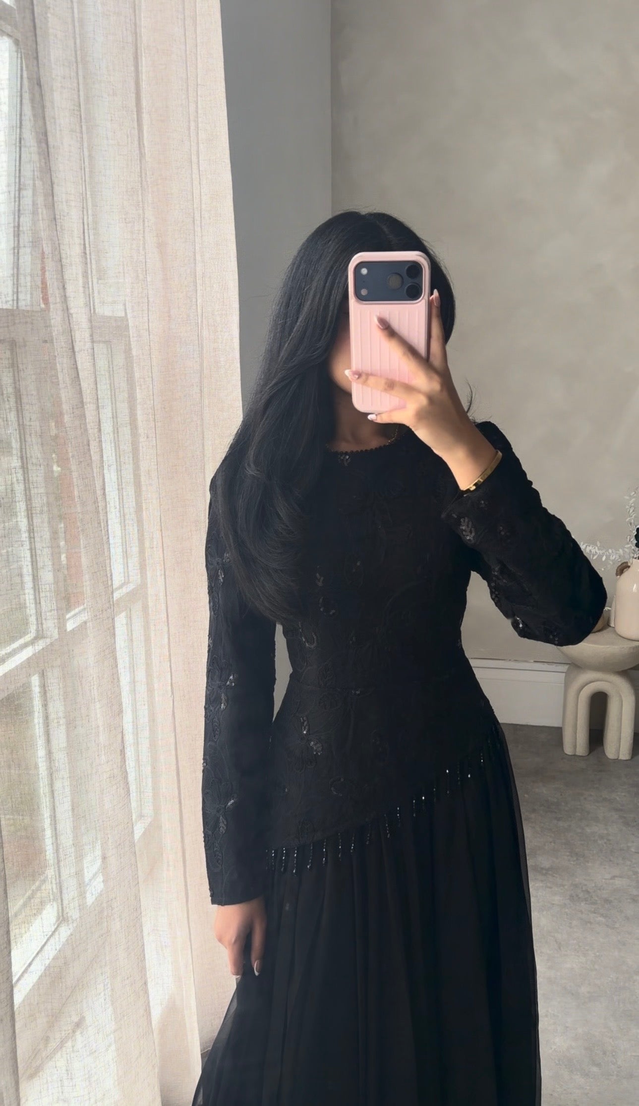 Long sleeve Black Assymetic dress