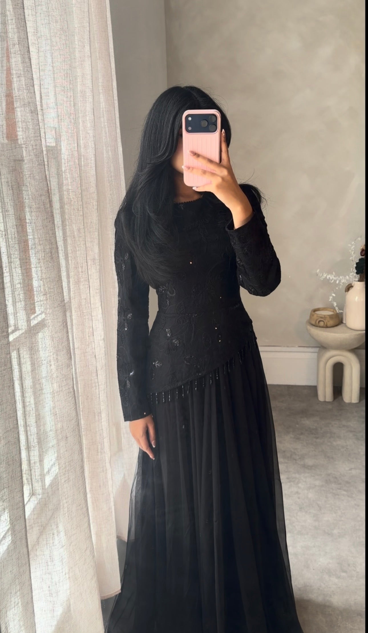 Long sleeve Black Assymetic dress
