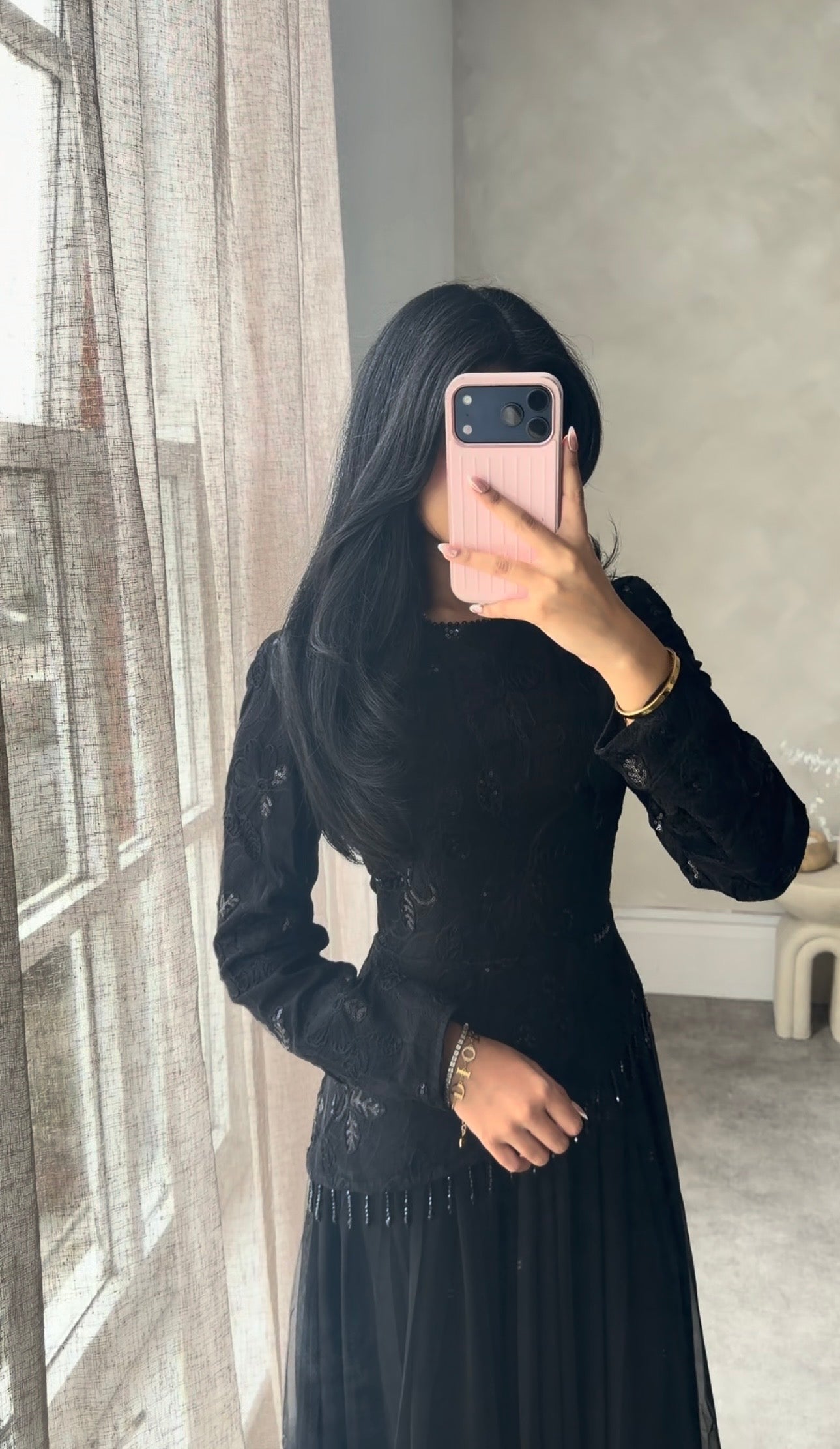 Long sleeve Black Assymetic dress