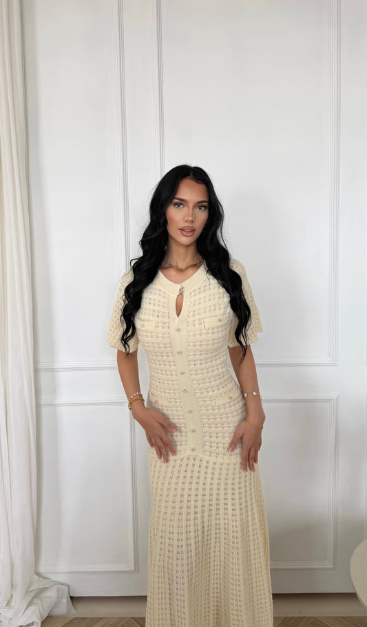 Ivory Textured Knit Maxi Dress
