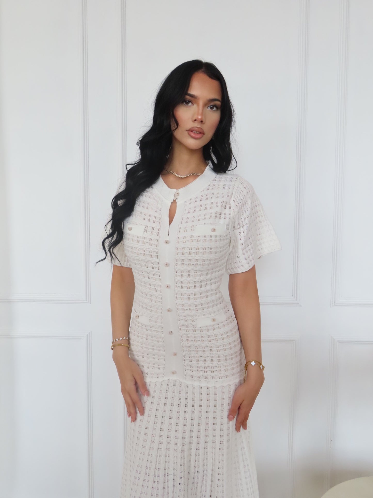 White Textured Knit Maxi Dress