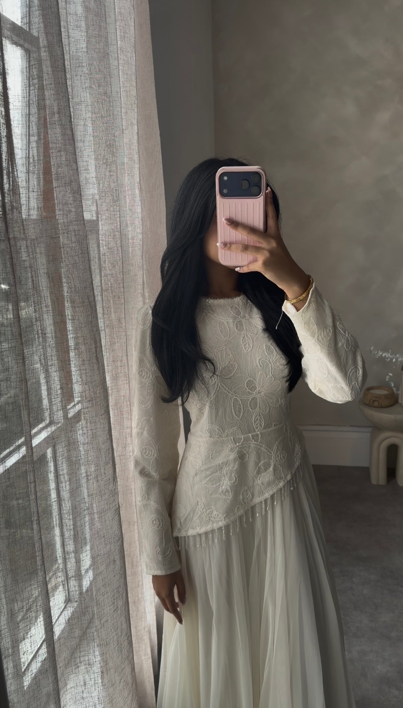 Long sleeve White asymmetric dress