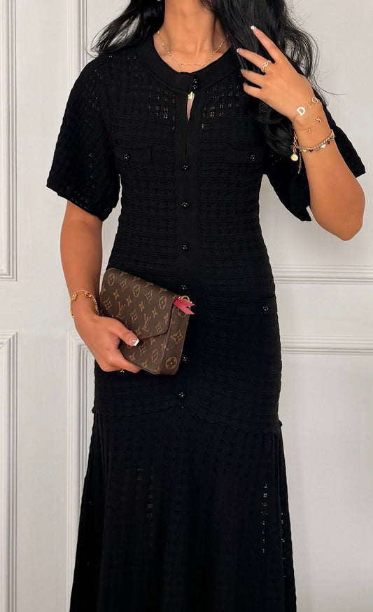 Black Textured Knit Maxi Dress