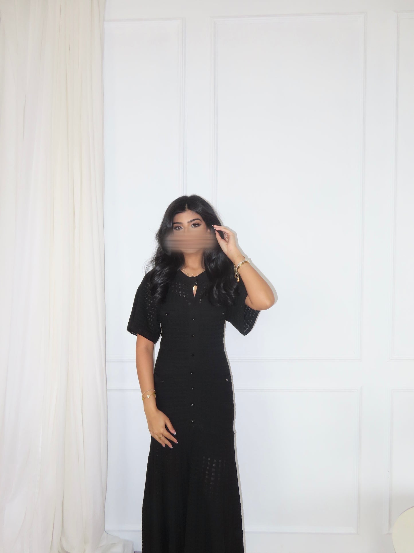 Black Textured Knit Maxi Dress