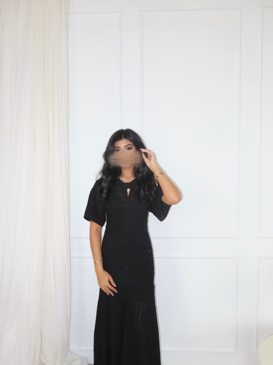 Black Textured Knit Maxi Dress